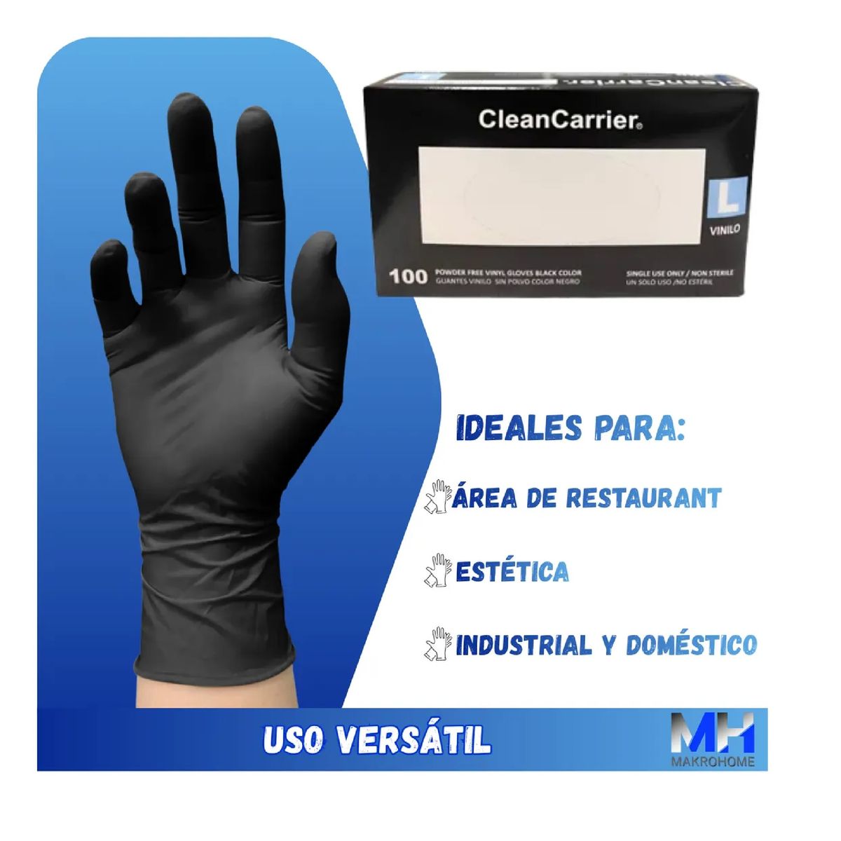 CLEANCARRIER - Pack X 500 Guantes De Vinilo Negro Cleancarrier Bioseguridad Talla L