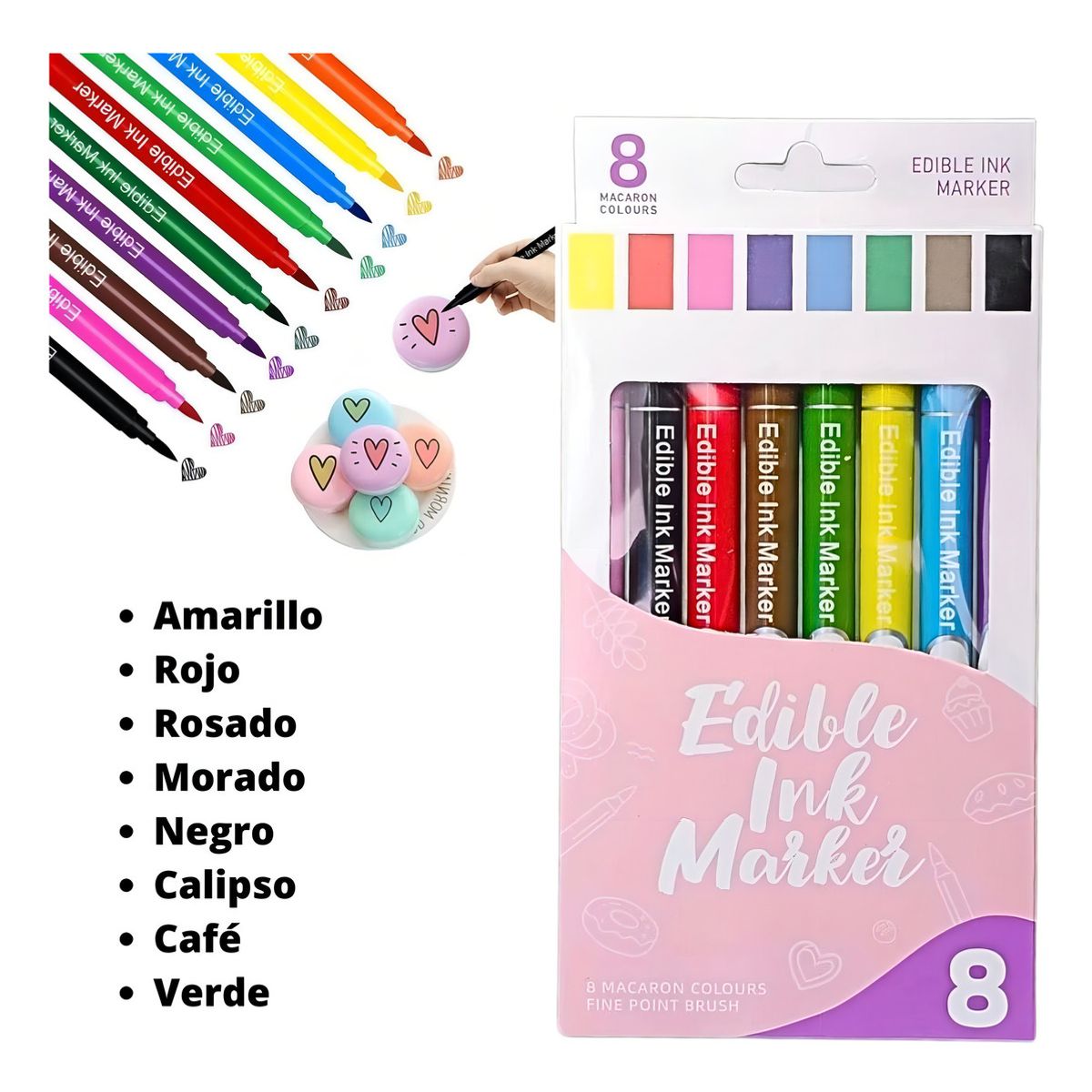 GENERICO - Set De 8 Marcadores Comestible Plumones Comestible