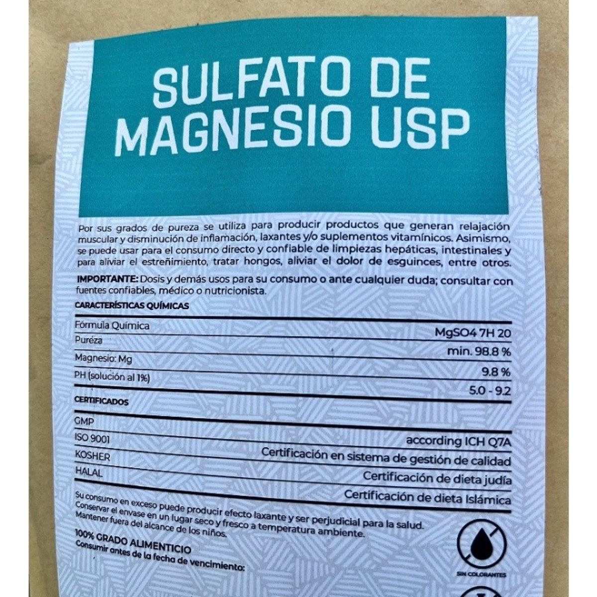 GENERICO - Sulfato De Magnesio Usp O Sal Epsom Comestible 250 Gr