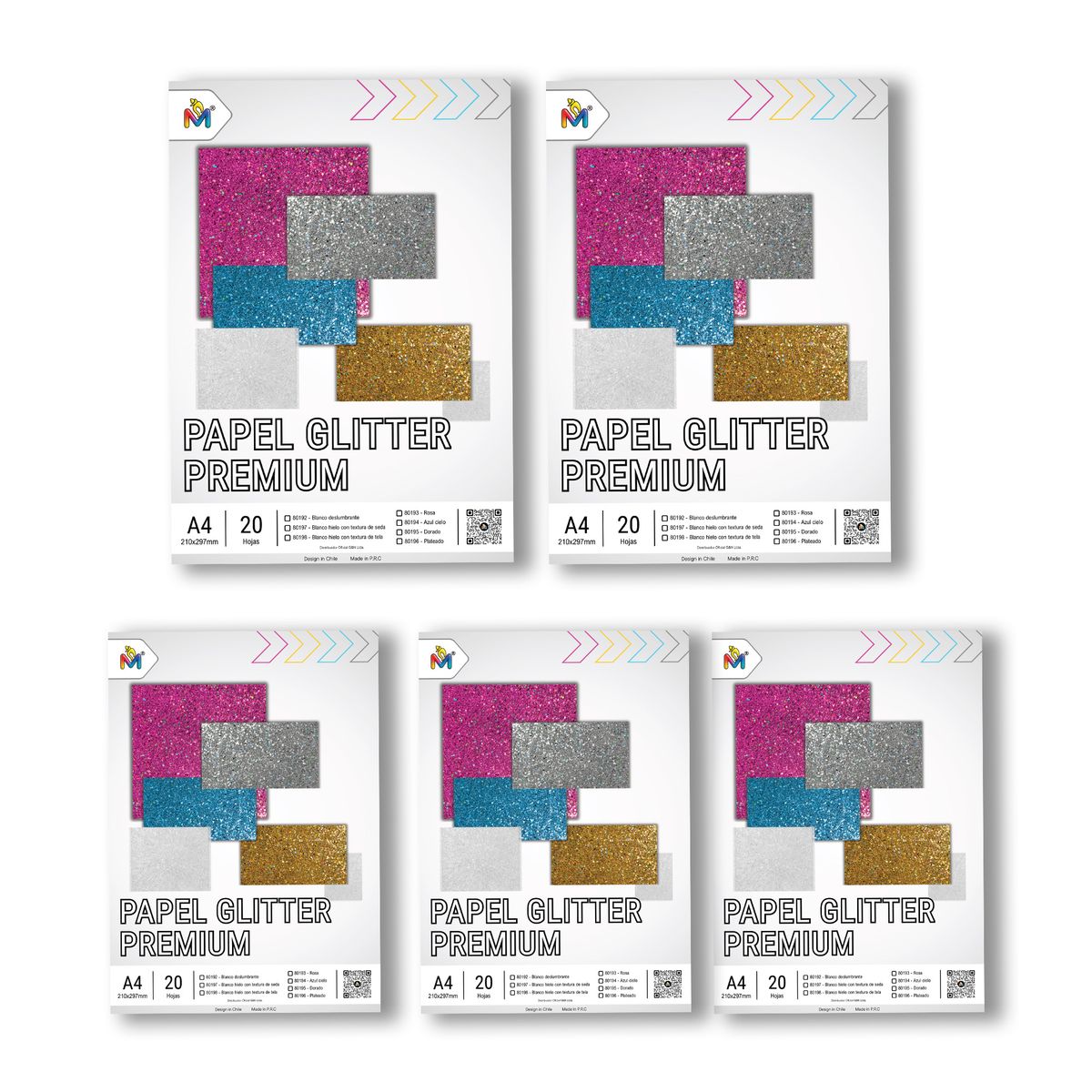 MALIK - 5x Papel Glitter A4 Celeste - 100 Hojas Brillo Especial