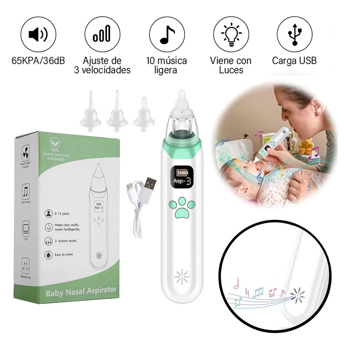 GENERICO - Aspirador Nasal Bebe Aspirador Nasal Bebesaspirador Nasal Electricoaspirador Nasalaspirador Nasal Para Bebe Verde
