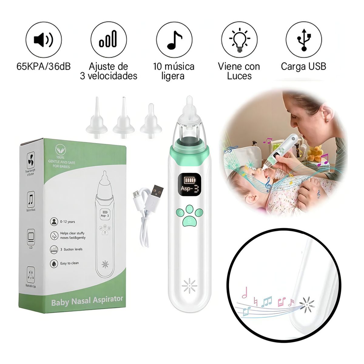 GENERICO - Aspirador Nasal Bebe Aspirador Nasal Bebesaspirador Nasal Electricoaspirador Nasalaspirador Nasal Para Bebe Verde