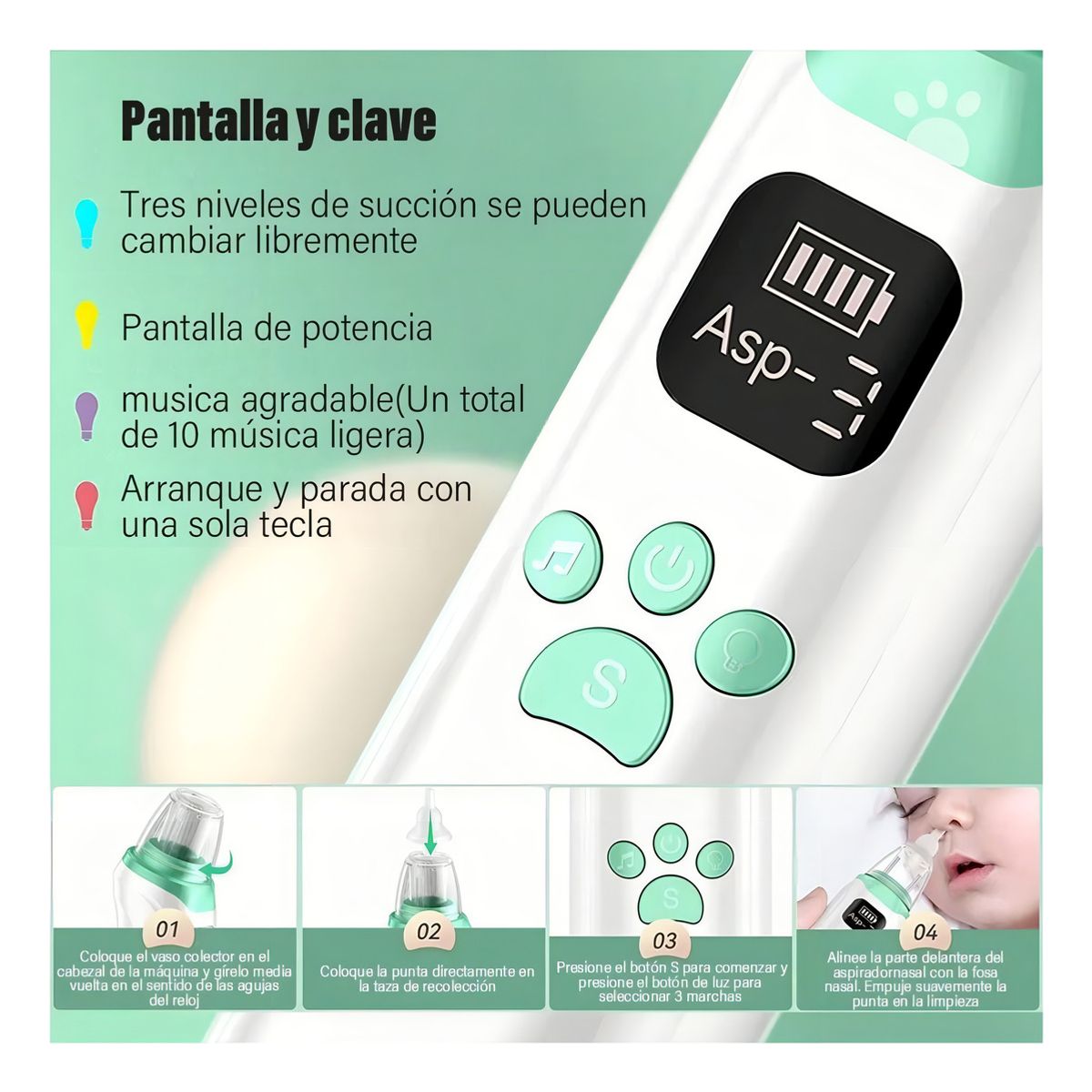GENERICO - Aspirador Nasal Bebe Aspirador Nasal Bebesaspirador Nasal Electricoaspirador Nasalaspirador Nasal Para Bebe Verde