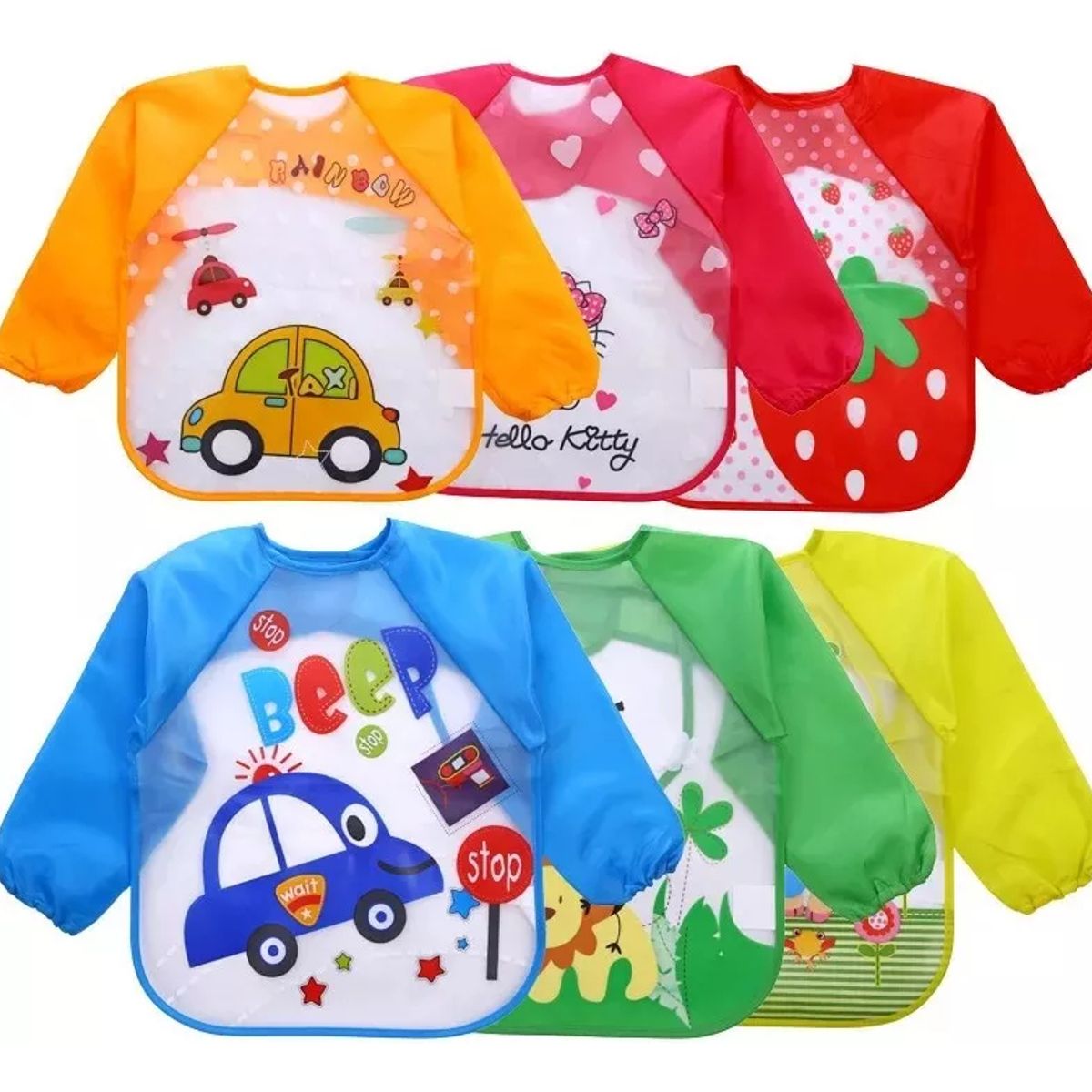 GENERICO - Pack De 3 Baberos Delantal Manga Larga Impermeable Niño Niña