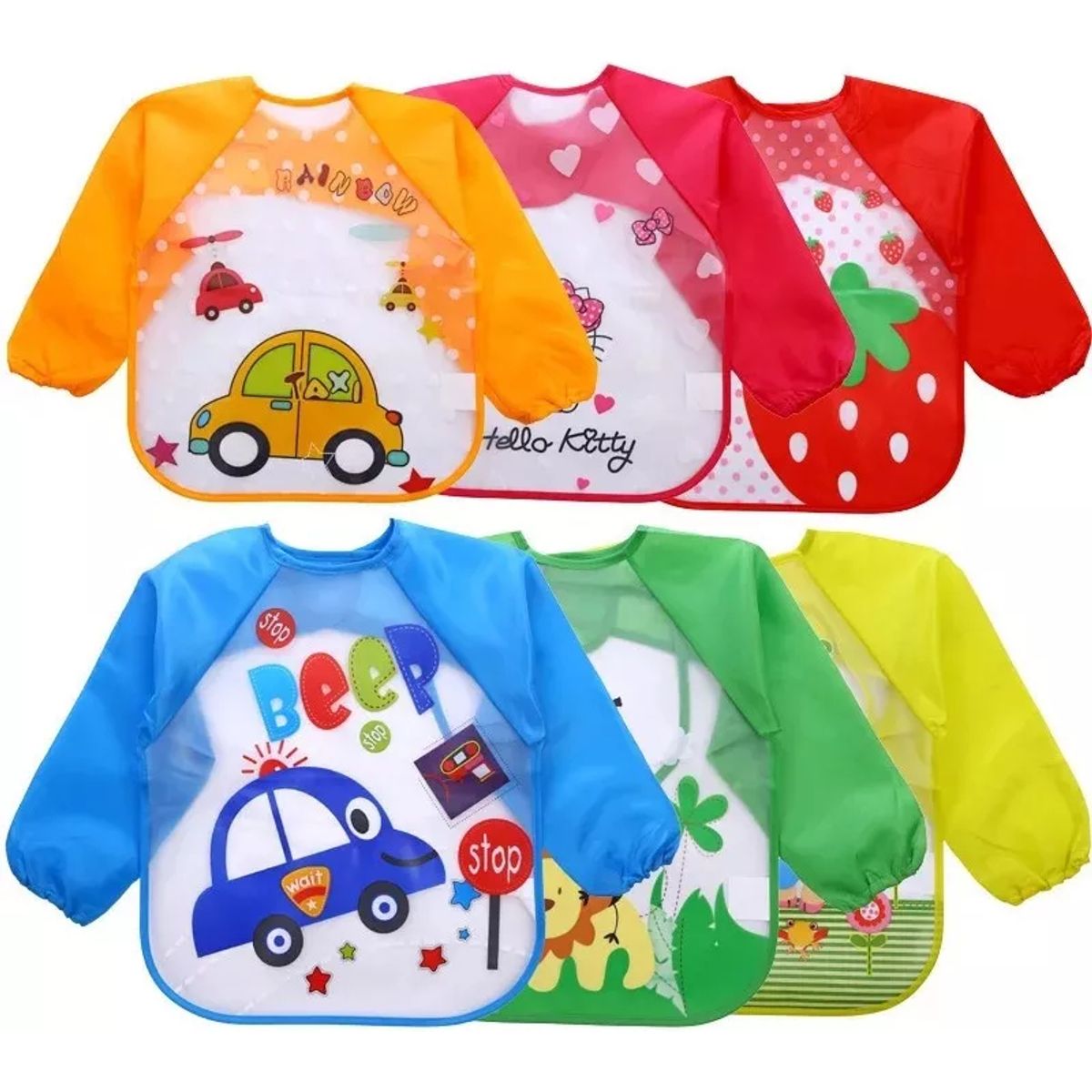 GENERICO - Pack De 3 Baberos Delantal Manga Larga Impermeable Niño Niña