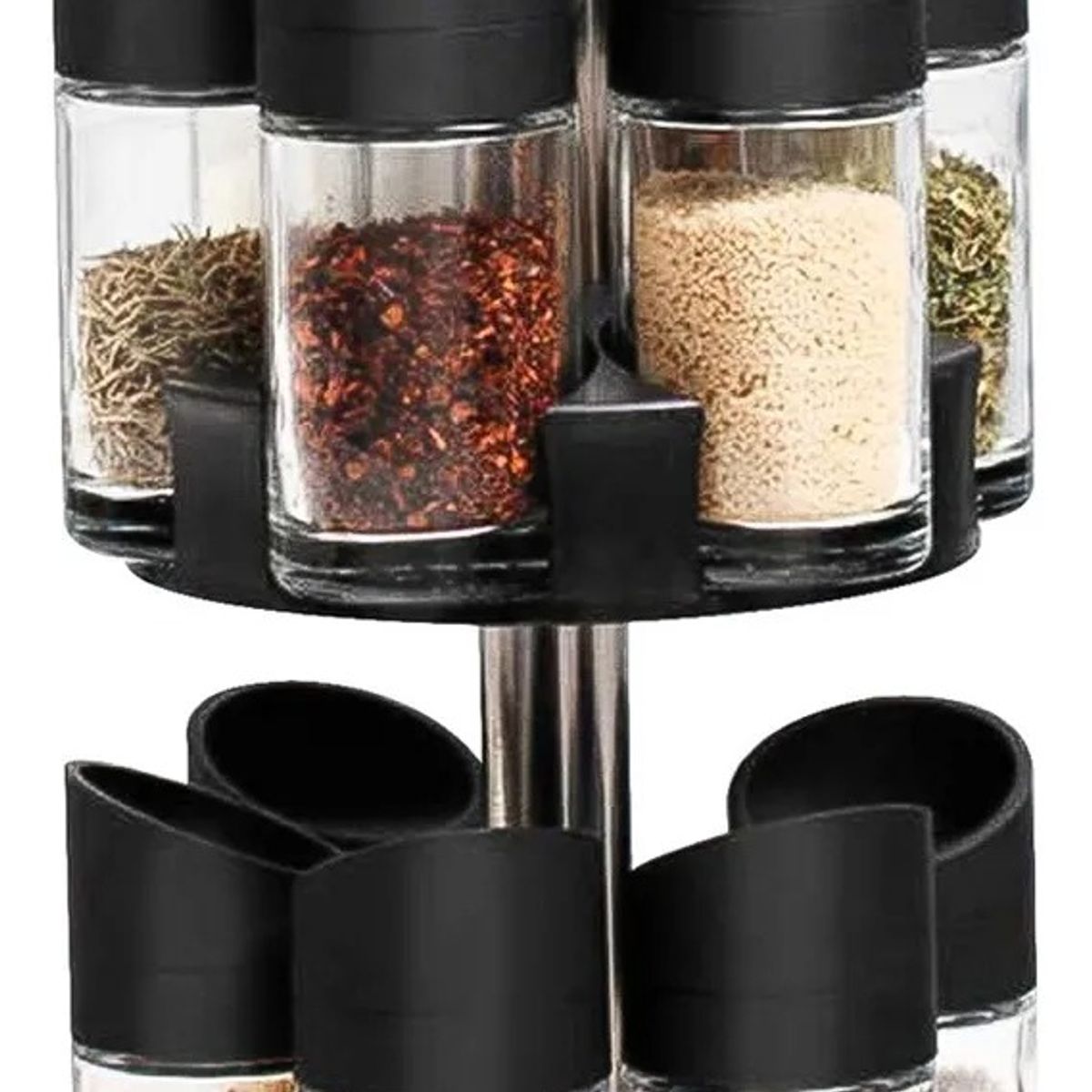 GENERICO - Especiero Giratorio 2 Niveles + Set 12 Piezas Condimenteros Negro