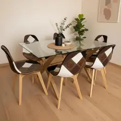 PANDALINO - Comedor Mesa Xinia 140x90 + 6 Silla Patchwork Da Vinci - Ecocuero Café