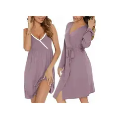 LOOK SHOP - Conjunto Camisa Dormir Más Bata Mujer. Calidad Premium 263