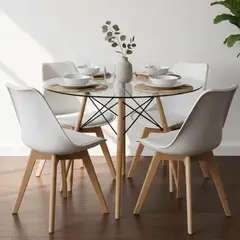 PANDALINO - Comedor Mesa Redonda Elida 80cm + 4 Sillas Tulip blanca