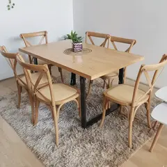 CORI CORI - Comedor Industrial 140x90cms Light + 6 Sillas Crossback Madera