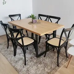 CORI CORI - Comedor Industrial 140x90cms Light + 6 Sillas Crossback Madera