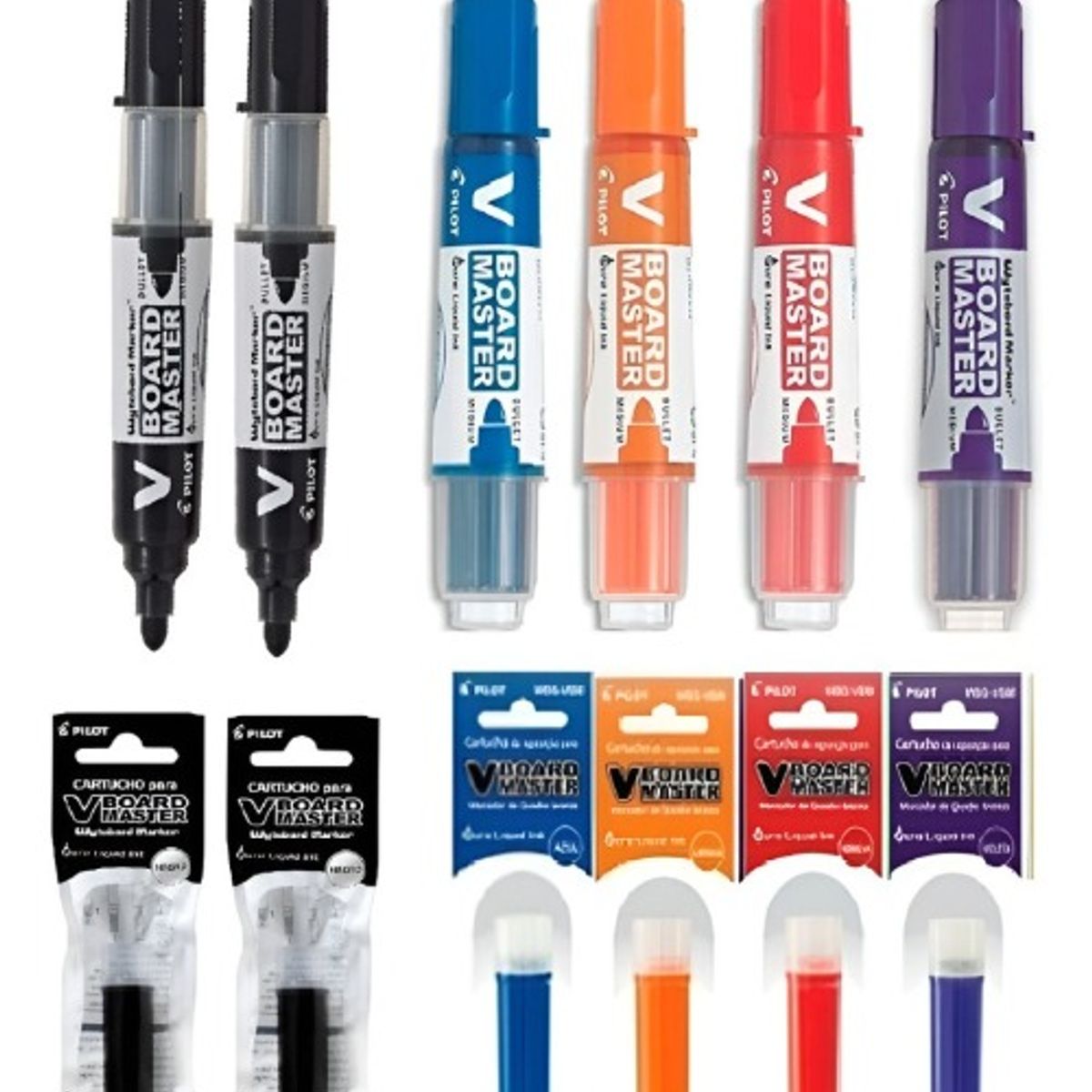 GENERICO - Pack 6 Plumon De Pizarra Pilot Vboard + 6 Cartuchos Recargas