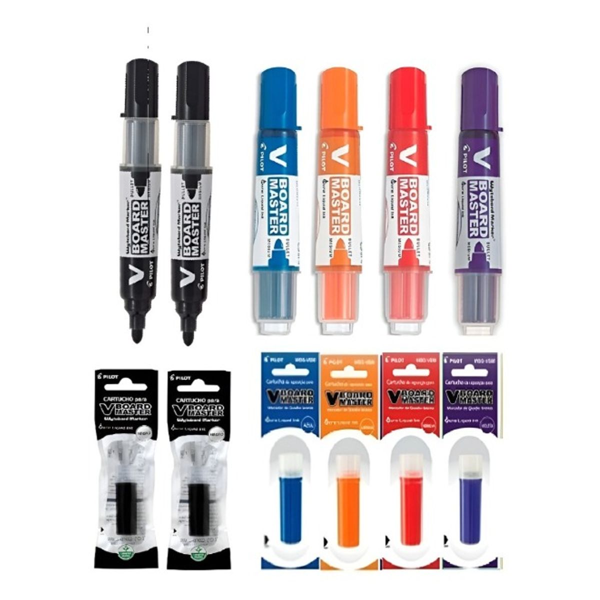 GENERICO - Pack 6 Plumon De Pizarra Pilot Vboard + 6 Cartuchos Recargas