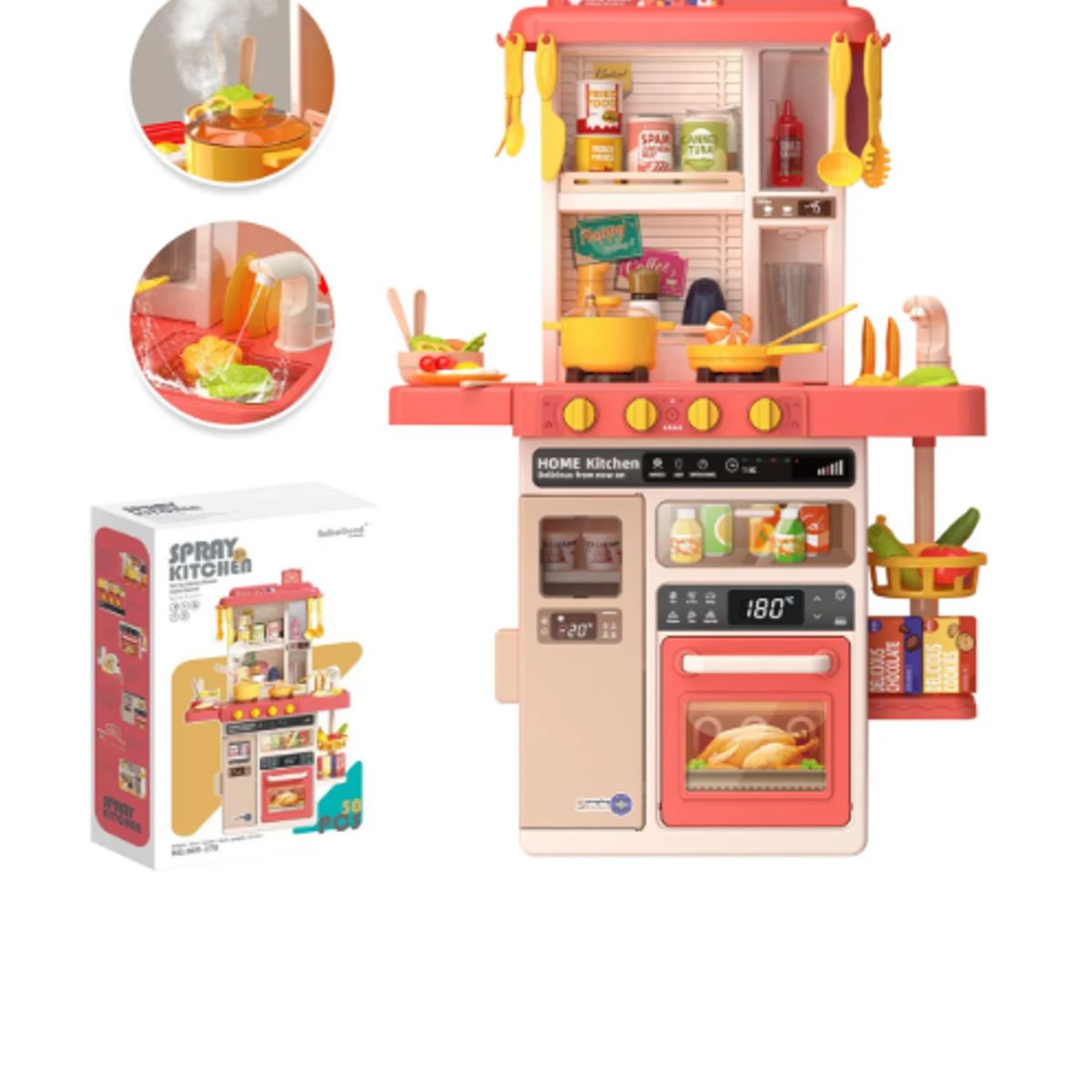 GENERICO - Cocina Juguete Multifuncional 50 Piezas Luces Sonidos Vapor 78cm