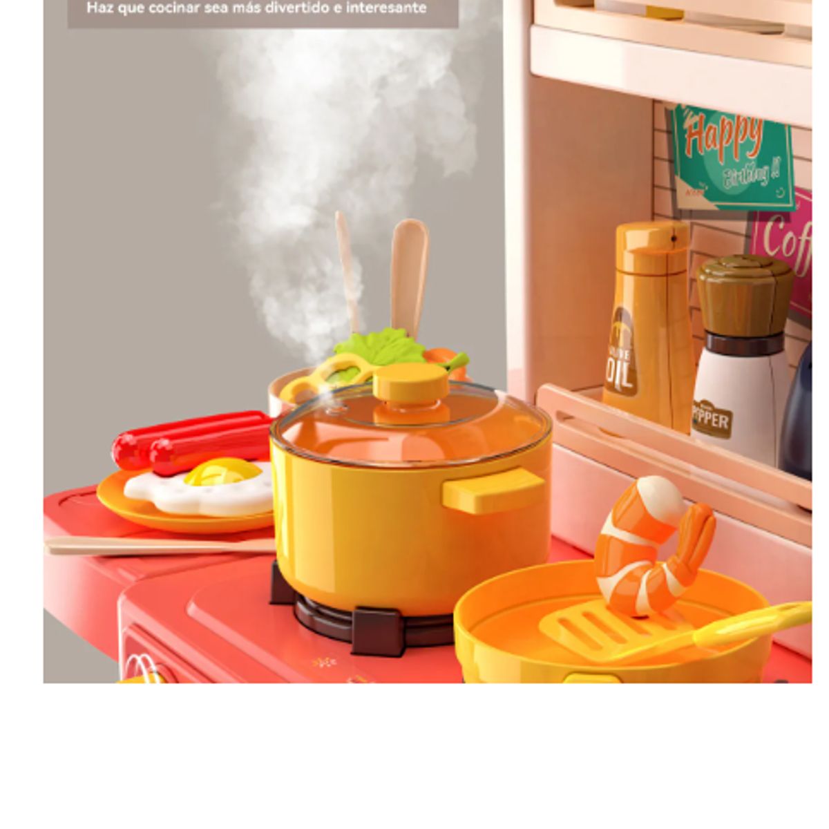 GENERICO - Cocina Juguete Multifuncional 50 Piezas Luces Sonidos Vapor 78cm