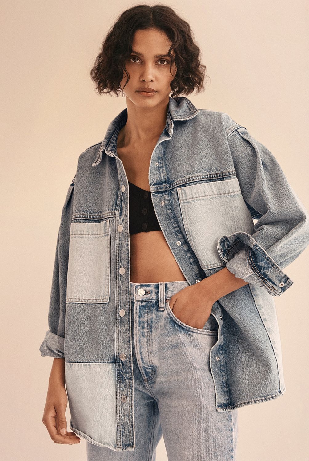MANGO - Sobrecamisa Denim 100% Algodón Bicolor Mujer
