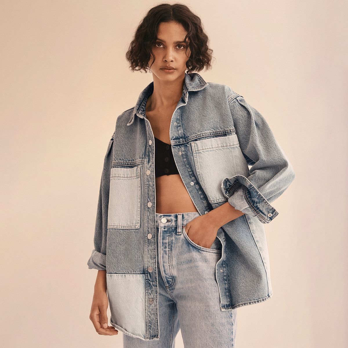 MANGO - Sobrecamisa Denim 100% Algodón Bicolor Mujer