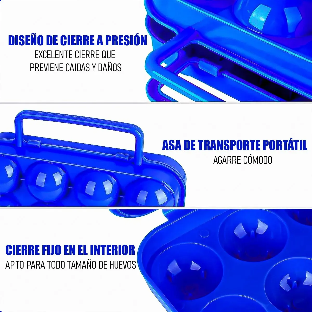GENERICO - Huevera Portátil 12 Huevos huevera Azul Con Manijas y Tapa porta huevos