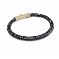 GOIA - Pulsera Unisex Trenza Redonda - Cuero Sintético - Acero Inoxidable - Gold