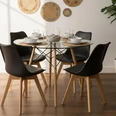 PANDALINO - Comedor Mesa Redonda Elida 80cm + 4 Sillas Tulip Negro