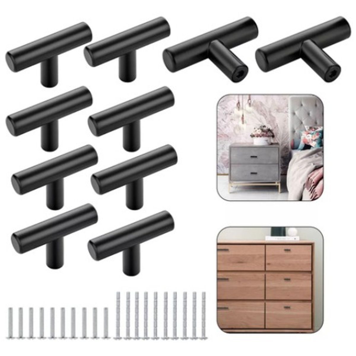 GENERICO - 10pcs Manillas Tirador Negro Tipo T 5cm Para Muebles Cajon Negro - 338014 Lisa