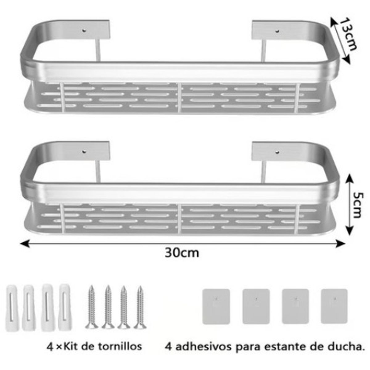 GENERICO - Organizador De Ducha Set X2 Repisa Baño Adhesivo  Plata - 327001