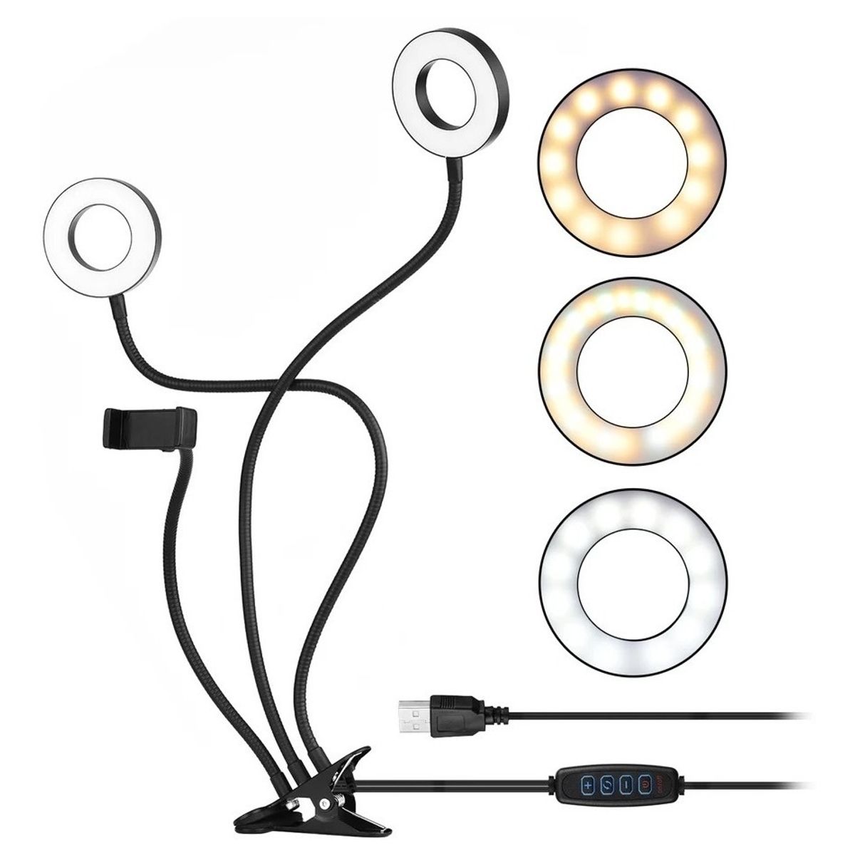 GENERICO - Lámpara Escritorio Aro Luz Fotografia Led Selfie Tiktok 3en1 Negro-262006 C212