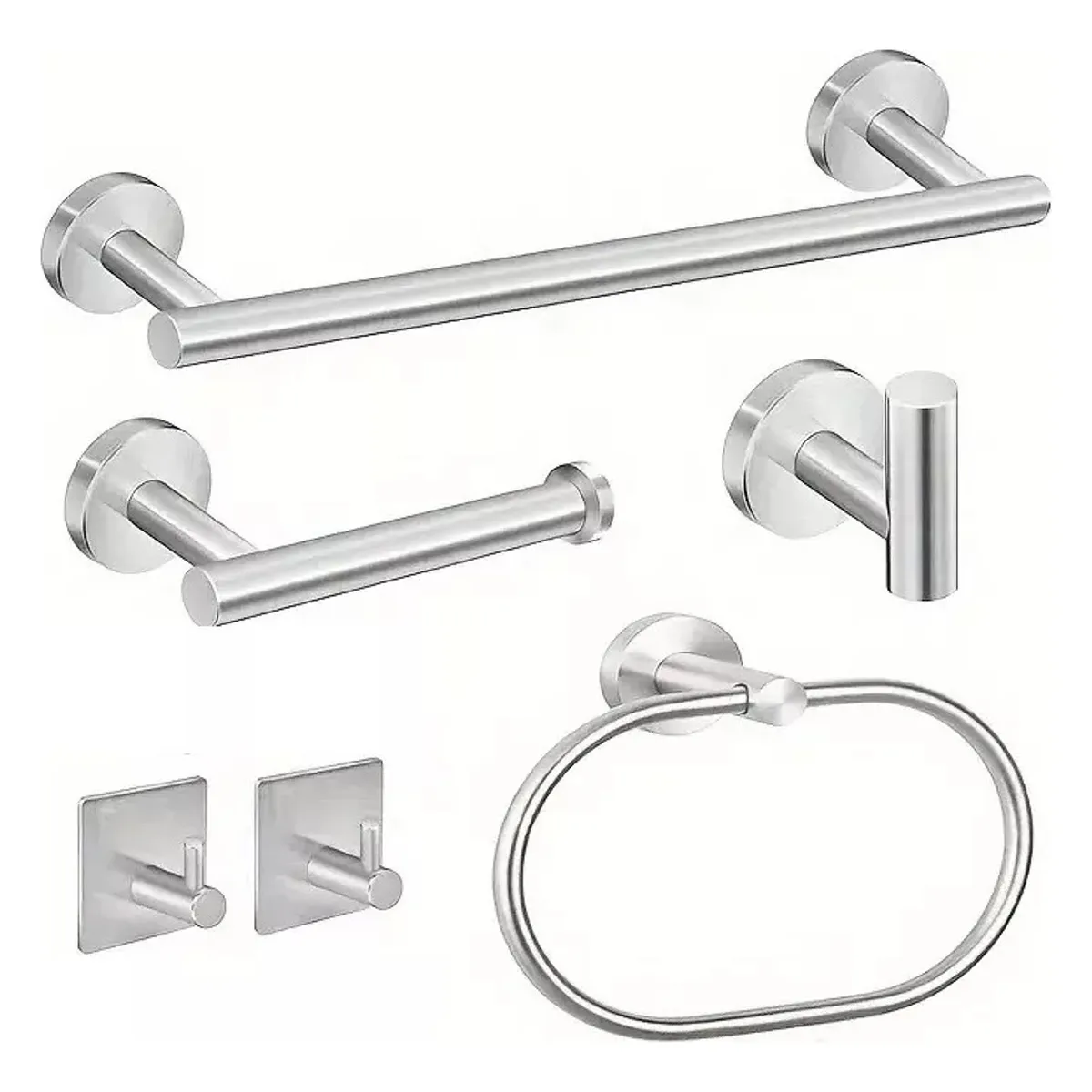 GENERICO - Set De 6 Accesorios De Baño Acero Inoxidable Negro Y Plata