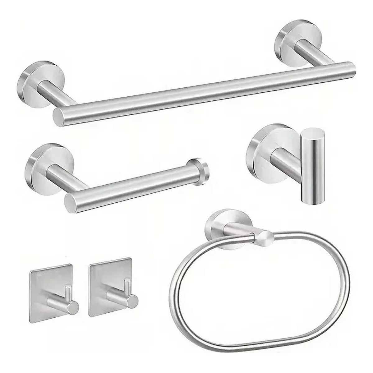 GENERICO - Set De 6 Accesorios De Baño Acero Inoxidable Negro Y Plata