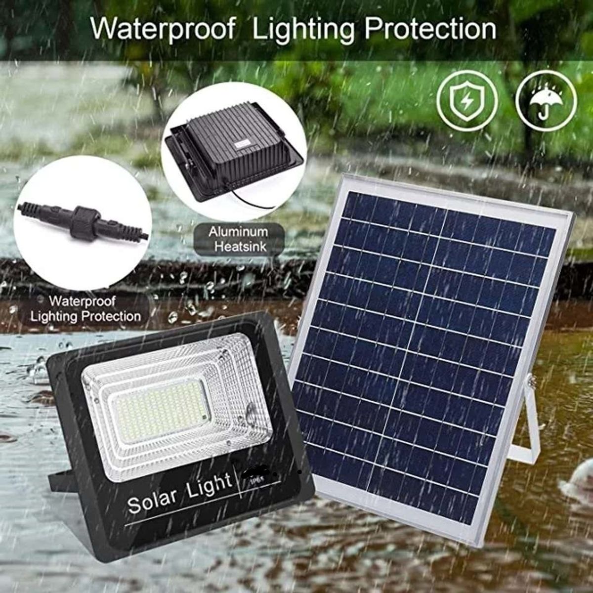 GENERICO - Lampara Foco Solar 224 Led 300w + Panel Solar Control Remoto Negro-003259 Blanco Frío-003259