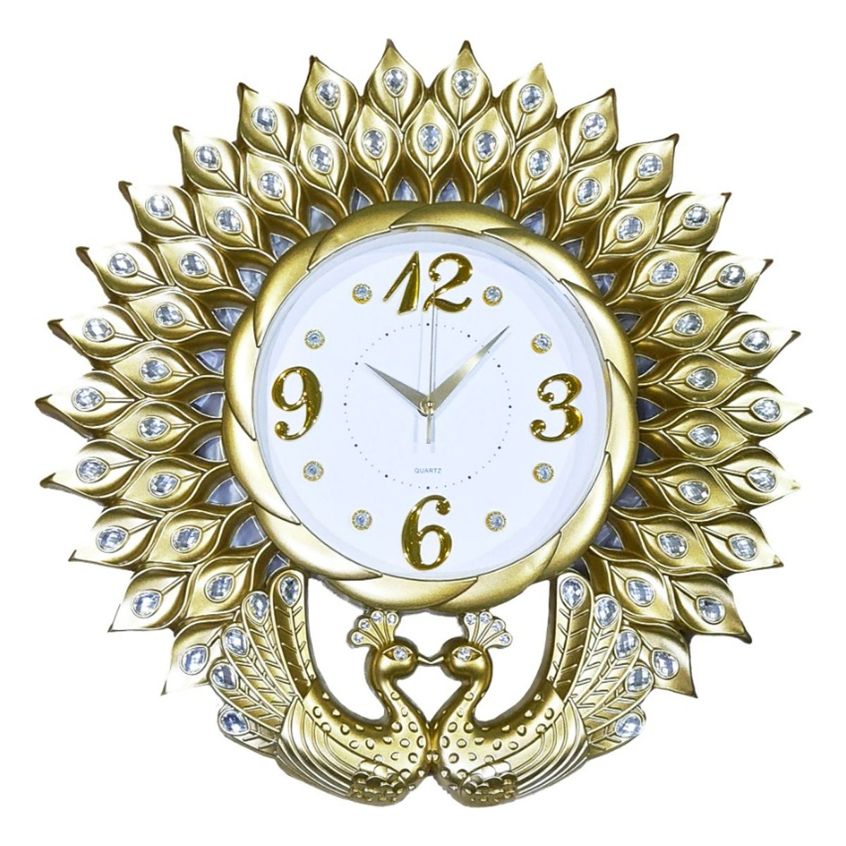 GENERICO - Reloj Mural De Pared Redondo Decorativo Pavo Real Silencioso Dorado - 276010