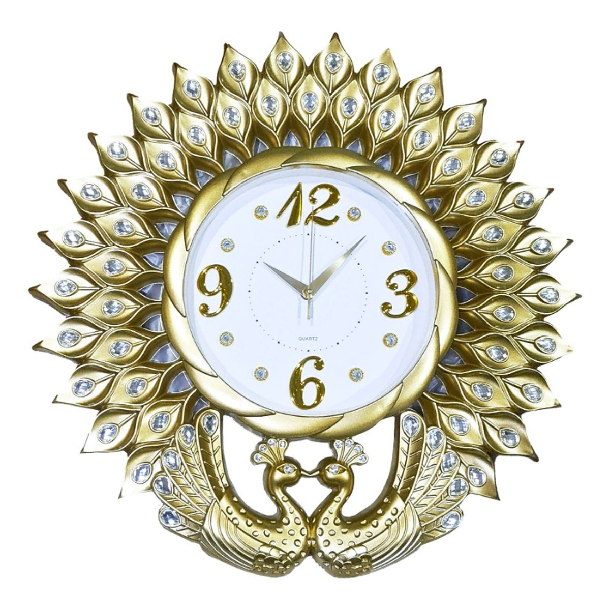 GENERICO - Reloj Mural De Pared Redondo Decorativo Pavo Real Silencioso Dorado - 276010