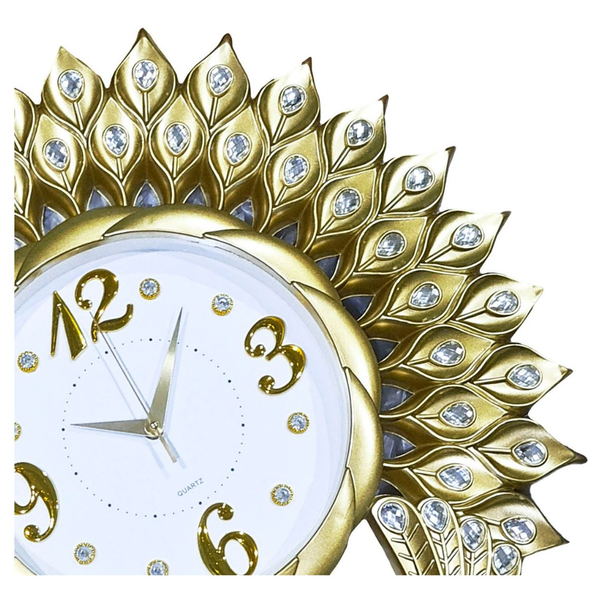 GENERICO - Reloj Mural De Pared Redondo Decorativo Pavo Real Silencioso Dorado - 276010