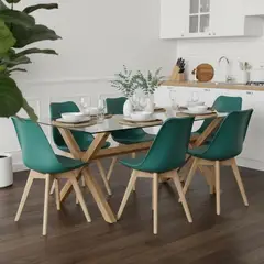 PANDALINO - Comedor Moderno Mesa Xinia 140X90 + 6 Sillas Tulip Verde Esmeralda