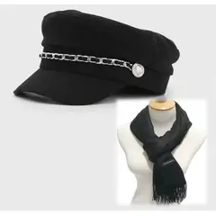 DULCE RESPLANDOR - SET BOINA MILITAR - BUFANDA NEGRO