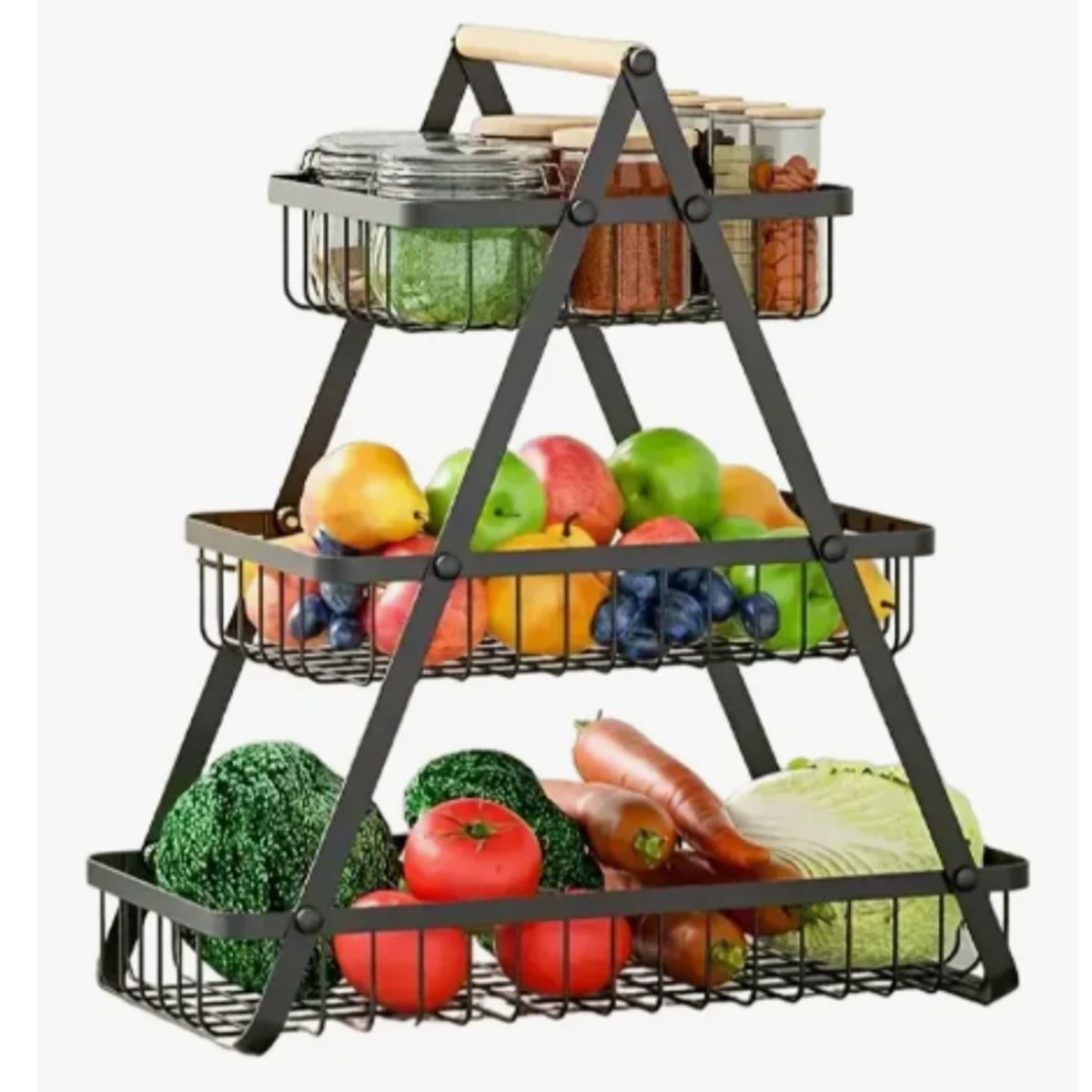 GENERICO - Cesta Frutas Vegetales Organizador Multiuso 3 Niveles Negro