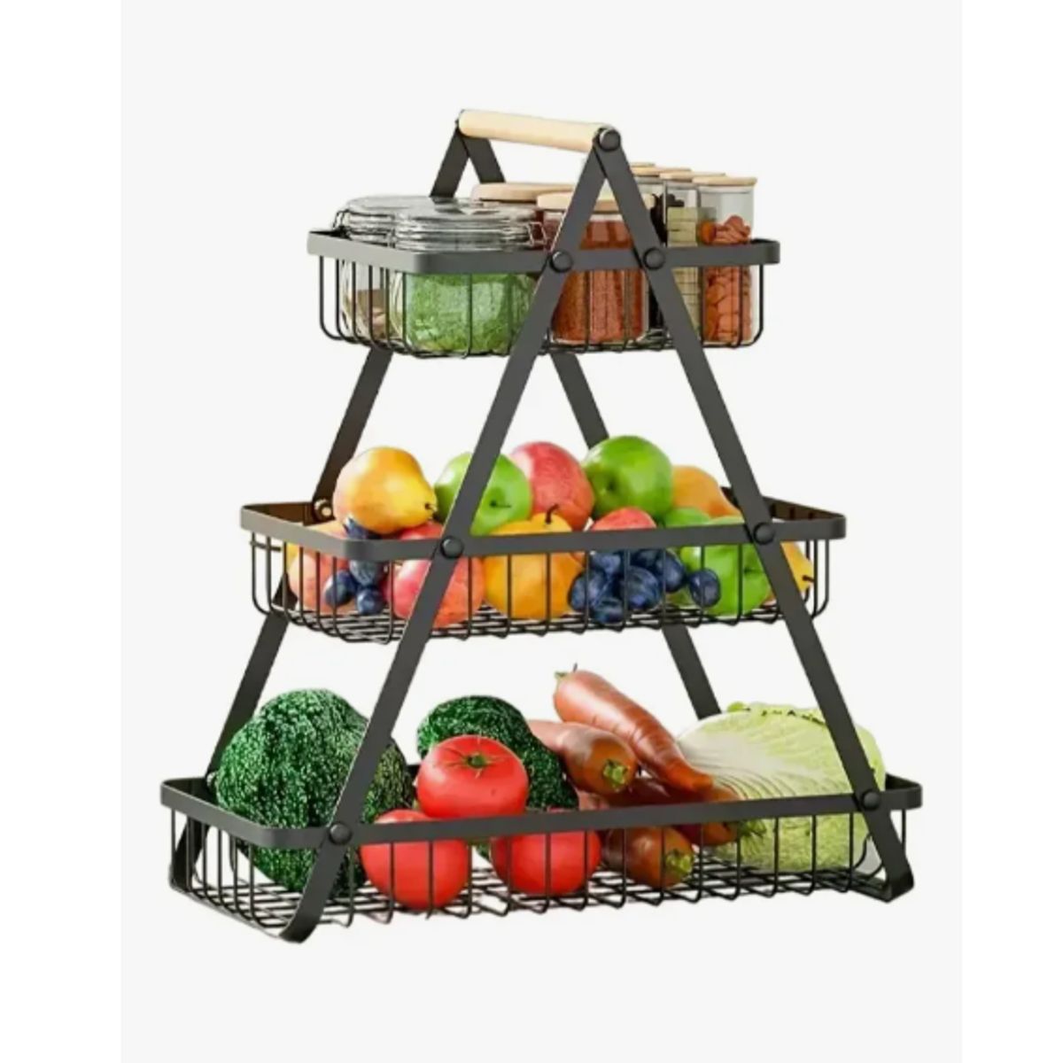 GENERICO - Cesta Frutas Vegetales Organizador Multiuso 3 Niveles Negro
