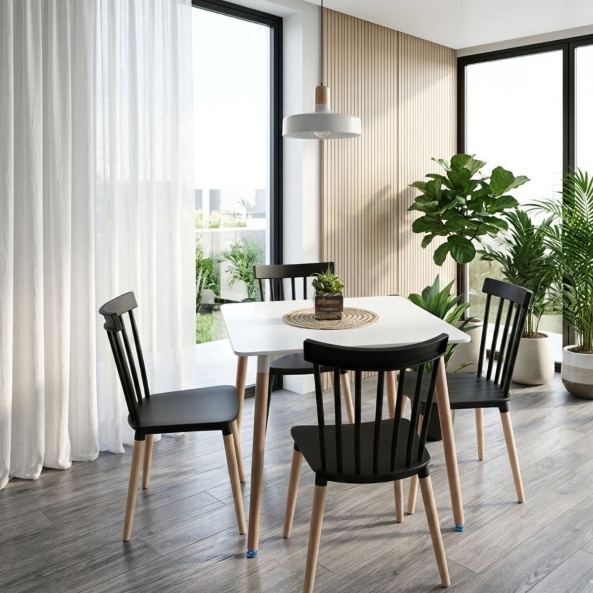 CORI CORI - Mesa Cuadrada Melamina Blanca 80x80cm + 4 Sillas Windsor