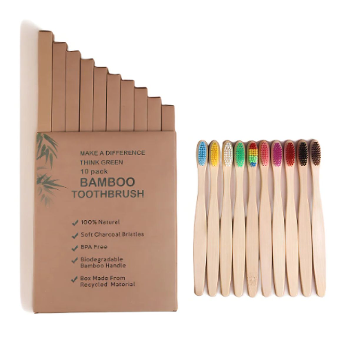 GENERICO - 10 Cepillos De Dientes Bambú Ecológico Biodegradable Adulto Color Madera