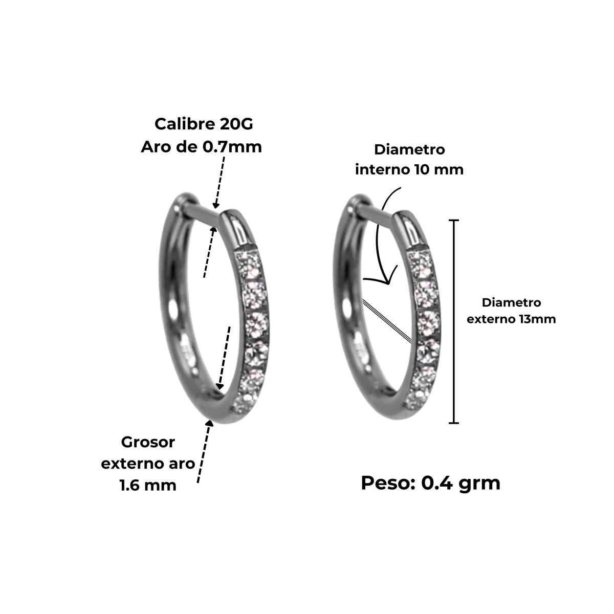 ELBAULDEJUMA - Argollas Aura Slim 10mm Zirconias titanio ASTM F136 cierre ballesta