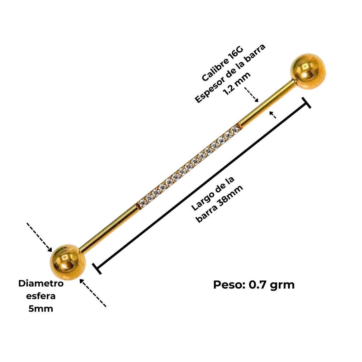 ELBAULDEJUMA - Piercing Industrial 16G Titanio ASTM F-136 Zirconias