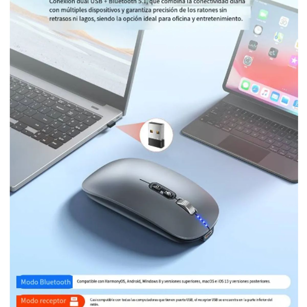 GENERICO - Mouse Inalambrico Bluetoo Para Mac iPad Windows Recargable
