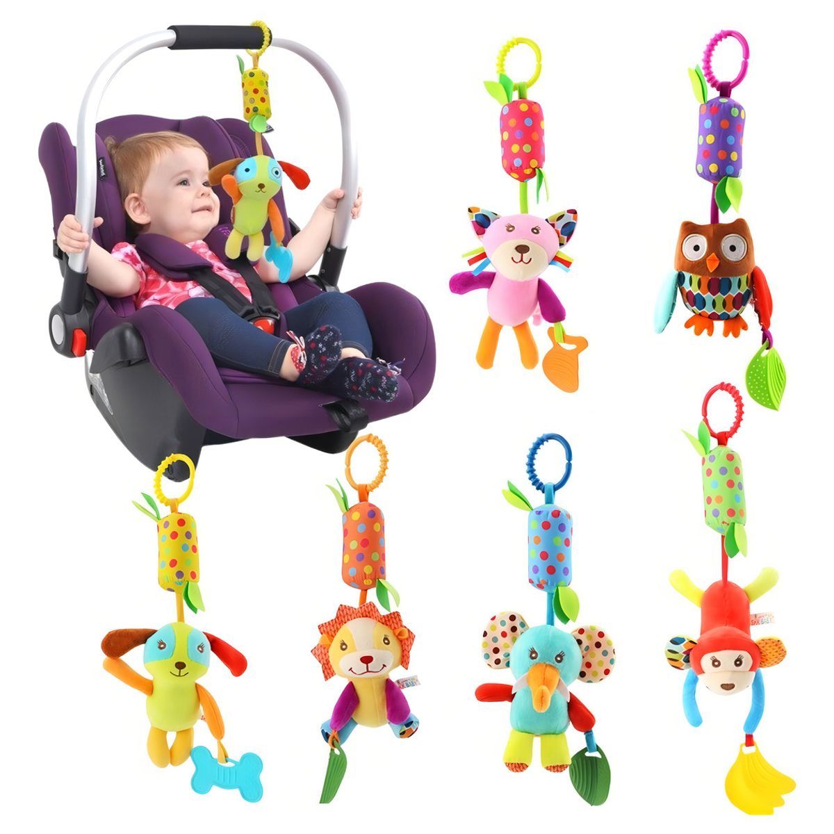 GENERICO - Colgante Sonajero Sensorial Coche Para Bebes Diseño Buho Cafe