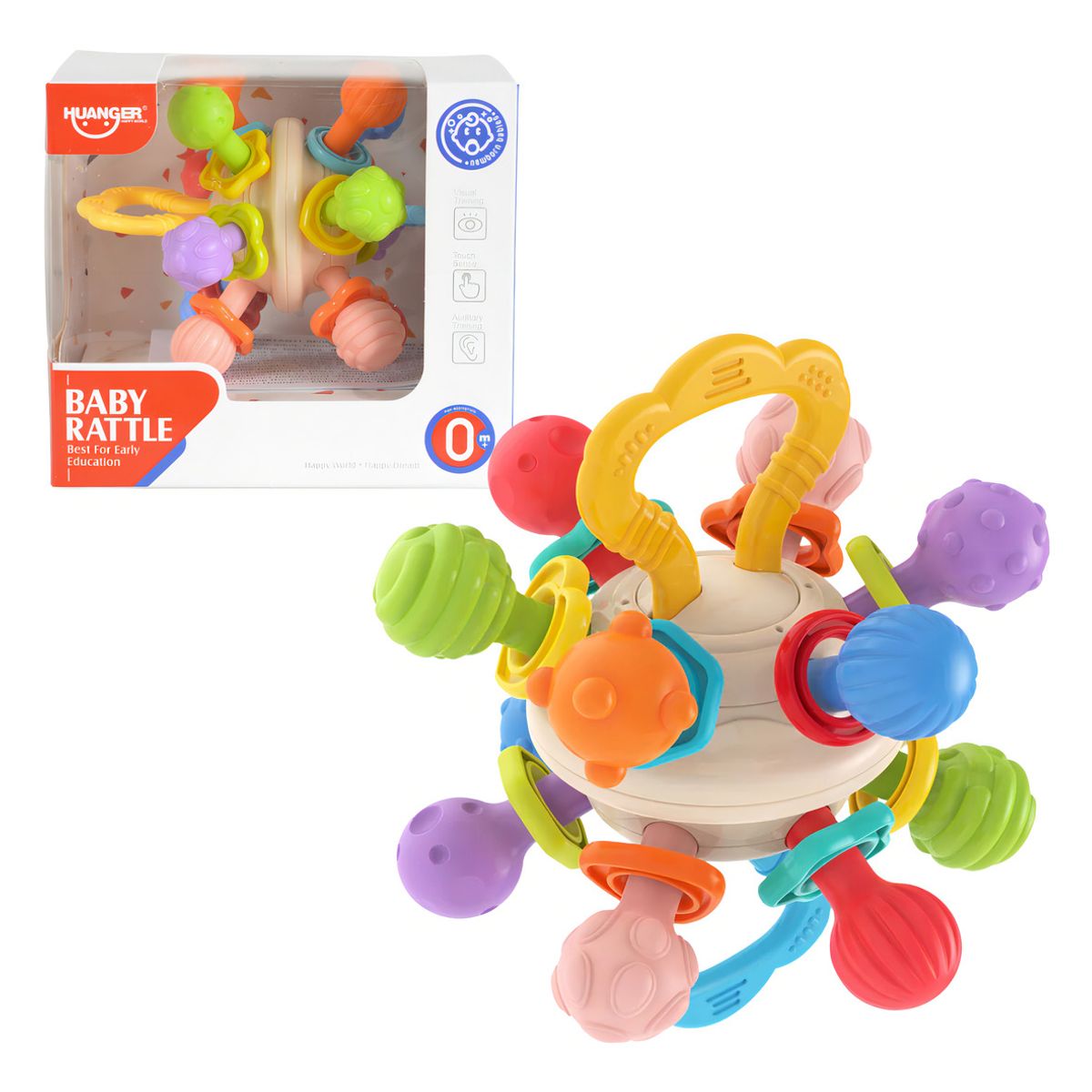 GENERICO - Mordedor Sensorial 3D Bebé Huanger HE0194 Texturas Colores Giros BPA