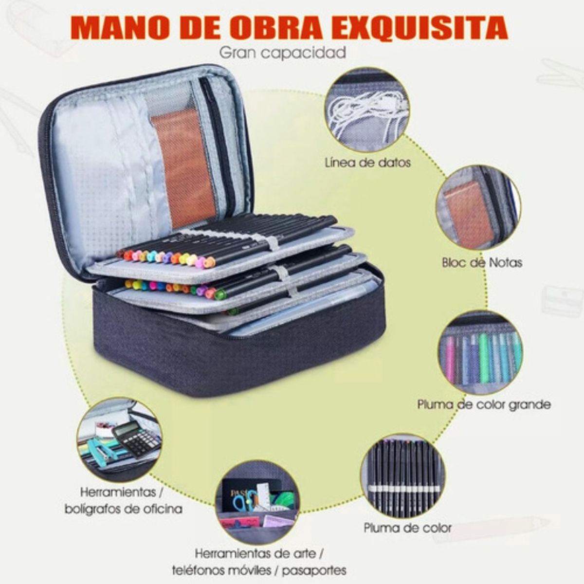 GENERICO - Estuche Para Lápices72 Ranuras Lapiceras Organizador Escolar Negro Lisa