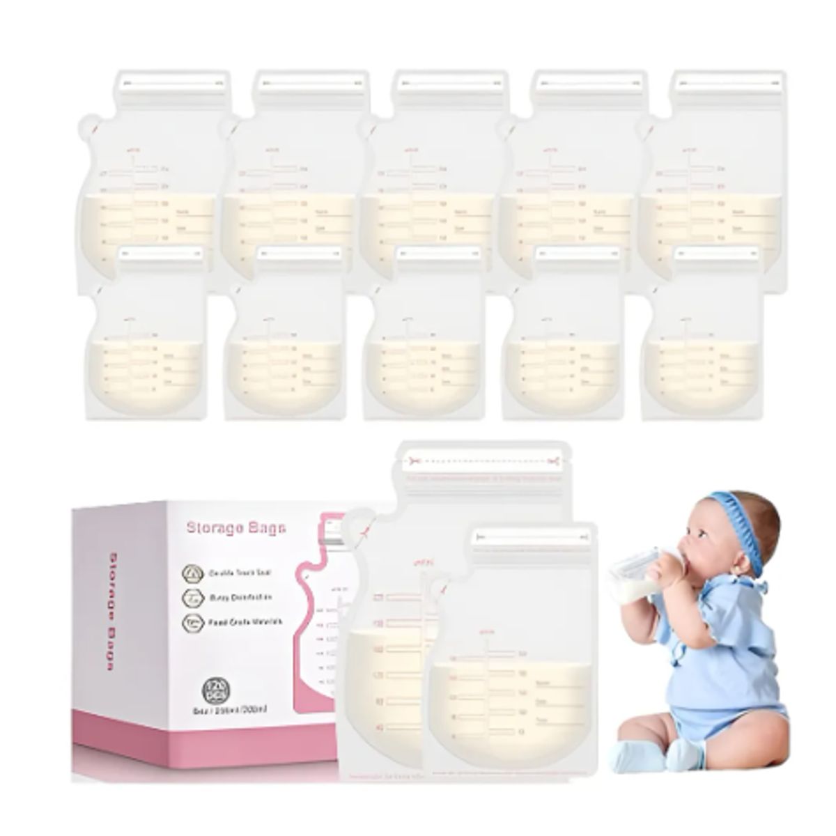 GENERICO - Pack 150 Bolsas Para Almacenar Leche Materna 250ml