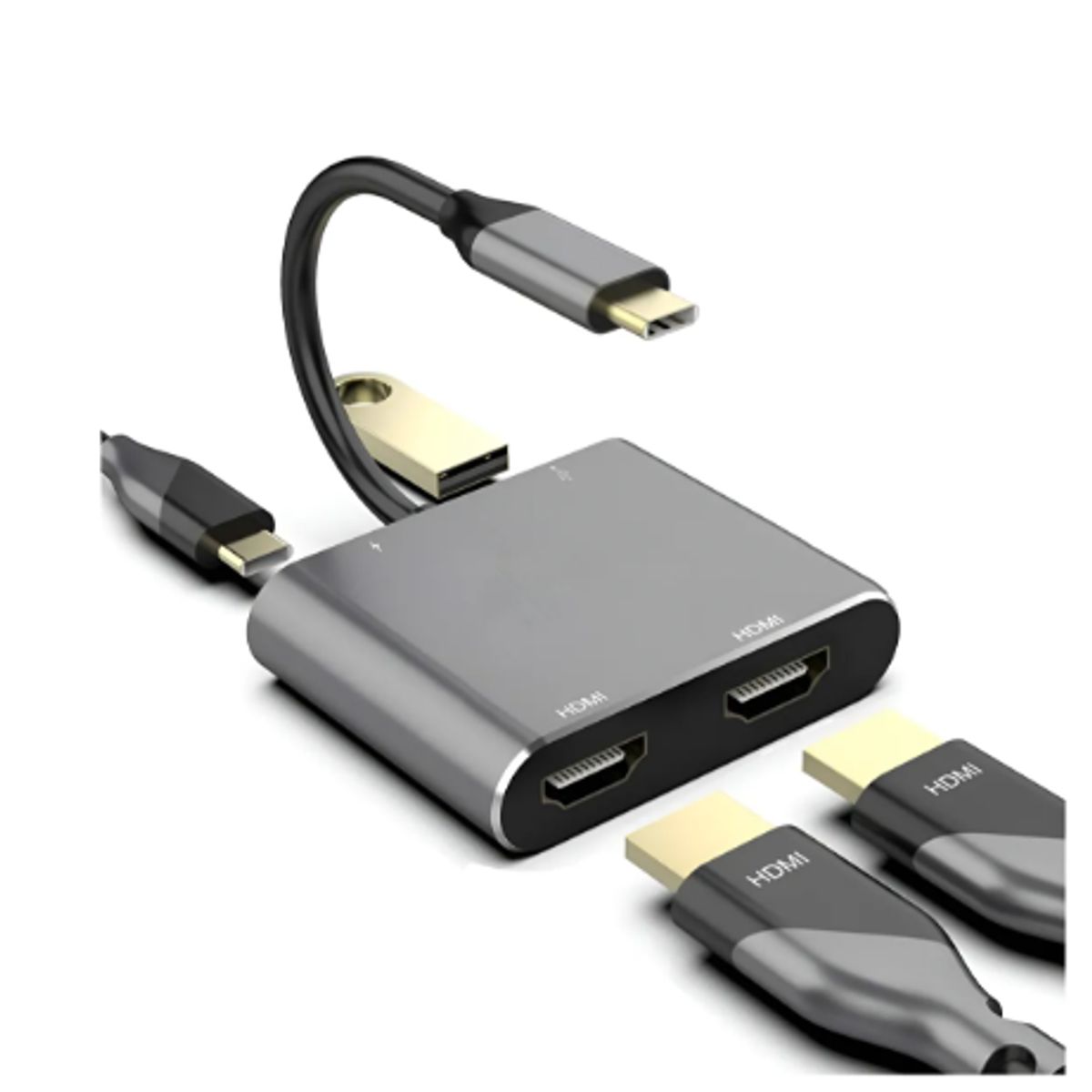 GENERICO - Adaptador 4 En 1 Tipo C A 2 Hdmi Usb Pd Monitores Multiples Gris