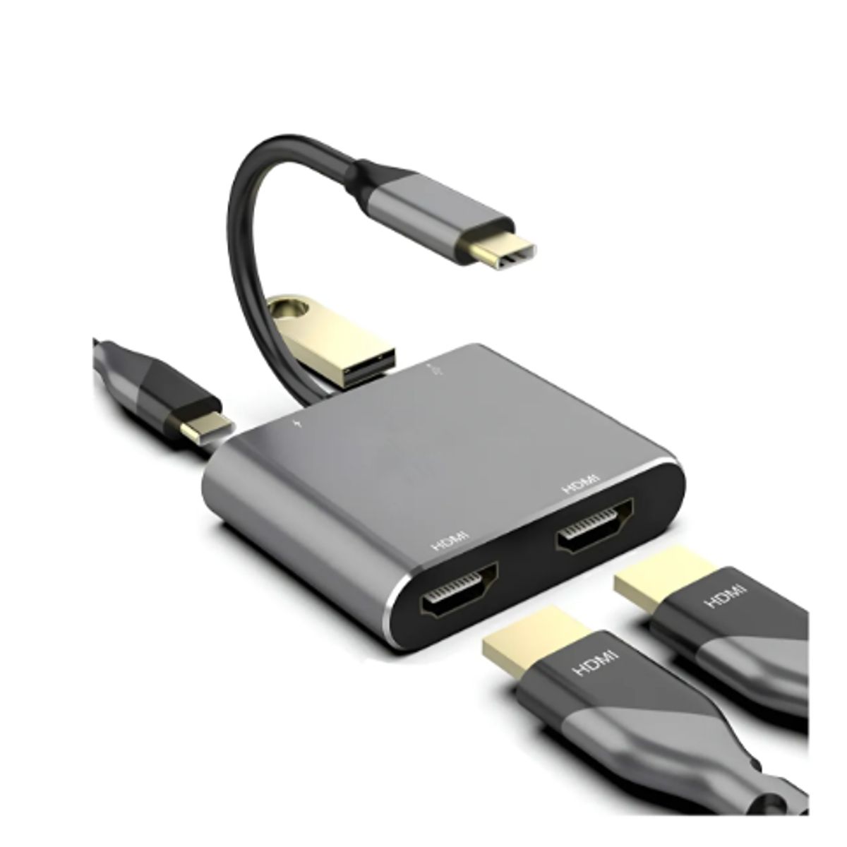 GENERICO - Adaptador 4 En 1 Tipo C A 2 Hdmi Usb Pd Monitores Multiples Gris