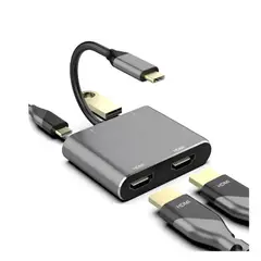 GENERICO - Adaptador 4 En 1 Tipo C A 2 Hdmi Usb Pd Monitores Multiples Gris