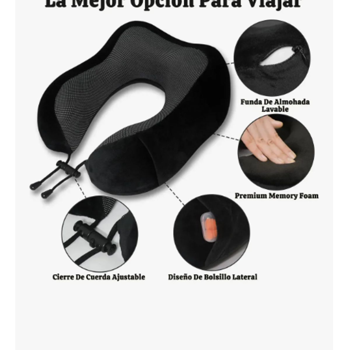 GENERICO - Almohada De Viaje Con Antifaz Tapones De Oídos Avión Oficina